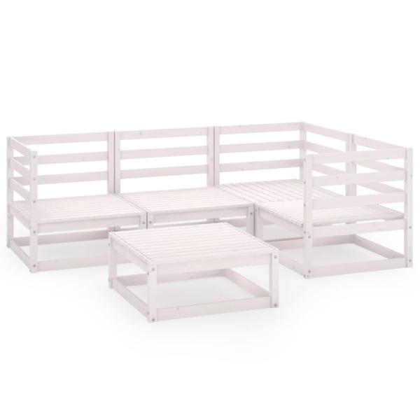 5-tlg. Garten-Lounge-Set Weiß Massivholz Kiefer