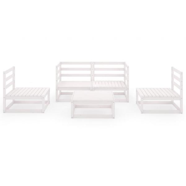 5-tlg. Garten-Lounge-Set Weiß Massivholz Kiefer