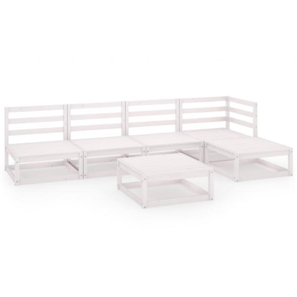 6-tlg. Garten-Lounge-Set Weiß Massivholz Kiefer