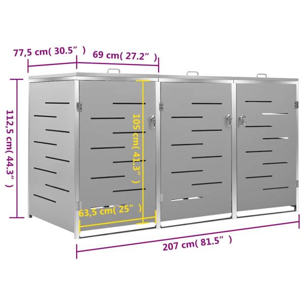 Mülltonnenbox für 3 Tonnen 207x77,5x115 cm Edelstahl