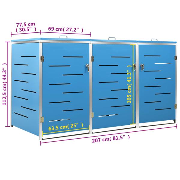 Mülltonnenbox für 3 Tonnen 207x77,5x112,5 cm Edelstahl