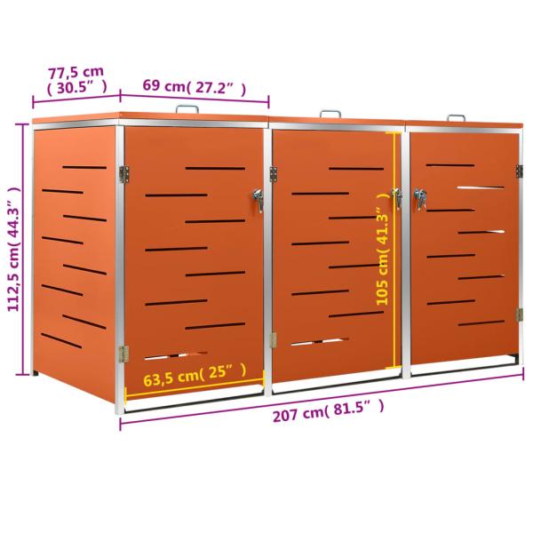 Mülltonnenbox für 3 Tonnen 207x77,5x112,5 cm Edelstahl