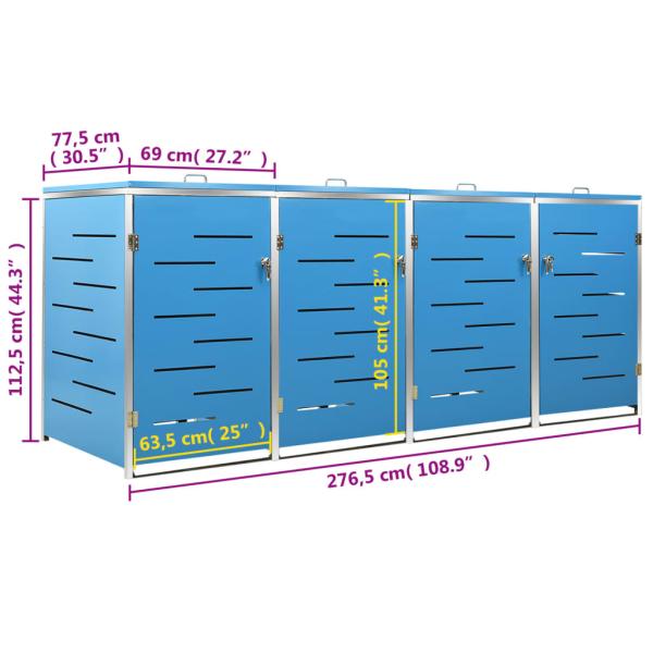 Mülltonnenbox für 4 Tonnen 276,5x77,5x112,5 cm Edelstahl