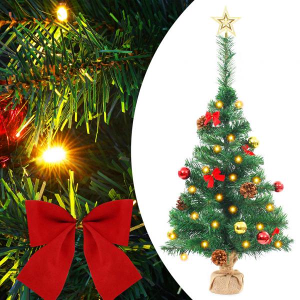 ARDEBO.de - Künstlicher Weihnachtsbaum mit Beleuchtung & Kugeln Grün 64 cm