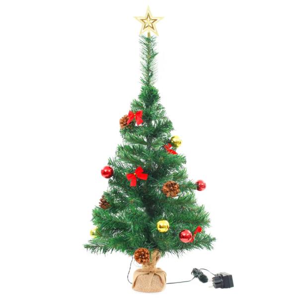 Künstlicher Weihnachtsbaum mit Beleuchtung & Kugeln Grün 64 cm