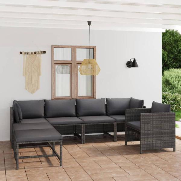 ARDEBO.de - 7-tlg. Garten-Lounge-Set mit Kissen Poly Rattan Grau
