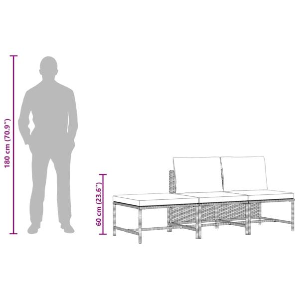 3-tlg. Garten-Sofagarnitur mit Kissen Grau Poly Rattan