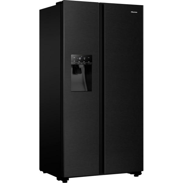 Hisense RS694N4TFE Side by Side Kühl-Gefrierkombination, 91 cm breit, 562 L, NoFrost, Crushed Ice + Eiswürfelbereiter, Wasserspender, Wassertank, schwarz
