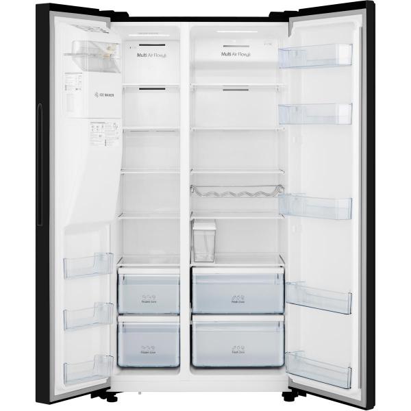 Hisense RS694N4TFE Side by Side Kühl-Gefrierkombination, 91 cm breit, 562 L, NoFrost, Crushed Ice + Eiswürfelbereiter, Wasserspender, Wassertank, schwarz