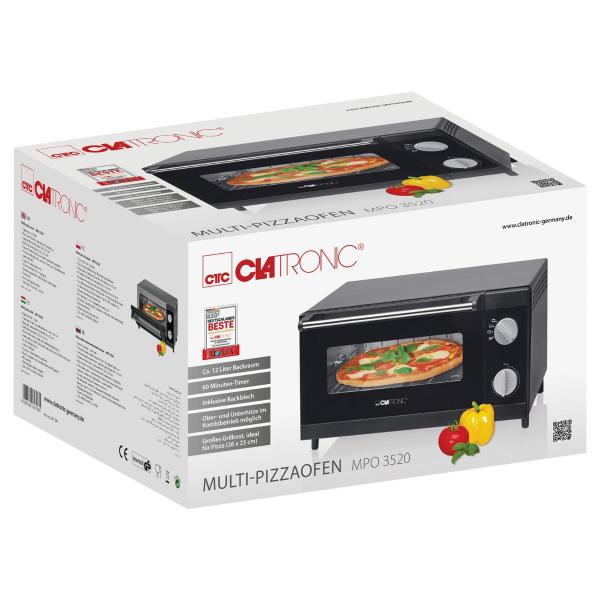 Clatronic MPO 3520 Multi Pizza-Ofen, 1000 W, 12 Liter Backraum, Ober- und Unterhitze, schwarz