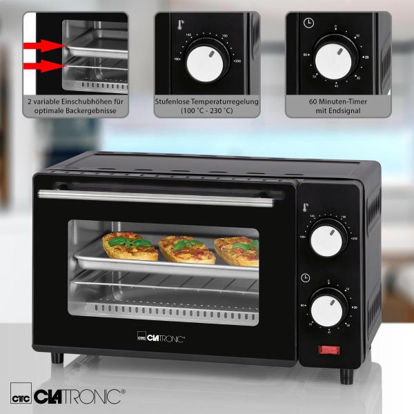 Clatronic MB 3746 Mini-Backofen, 650 W, 8 Liter Backraum, Ober- und Unterhitze, schwarz