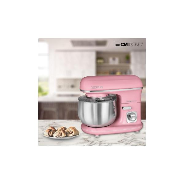 Clatronic KM 3711 Knetmaschine, 1100 W, Schnellspannfutter, stufenlose elektronische Geschwindigkeitsregelung, 5 Liter Edelstahlschüssel, rosa (263875)