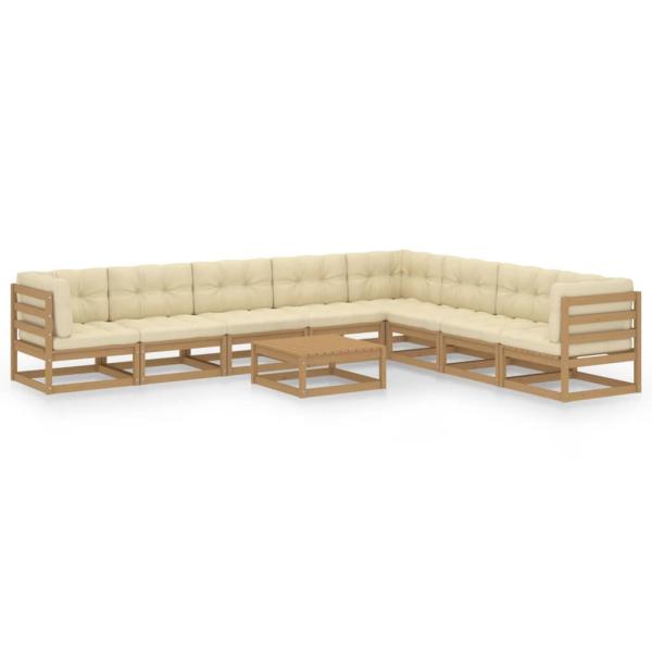 ARDEBO.de - 9-tlg Garten-Lounge-Set mit Kissen Honigbraun Massivholz Kiefer