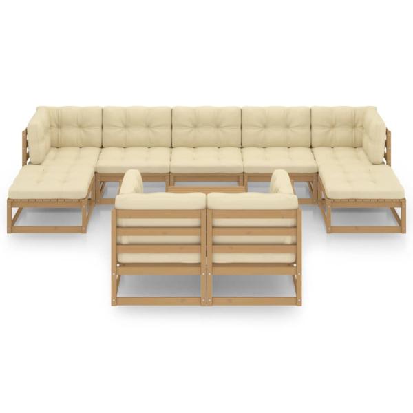 10-tlg. Garten-Lounge-Set mit Kissen Honigbraun Massivholz