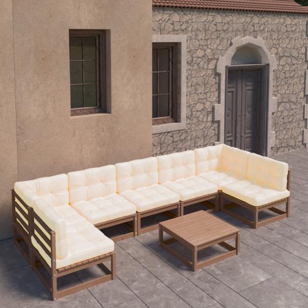 ARDEBO.de - 8-tlg Garten-Lounge-Set mit Kissen Honigbraun Massivholz Kiefer