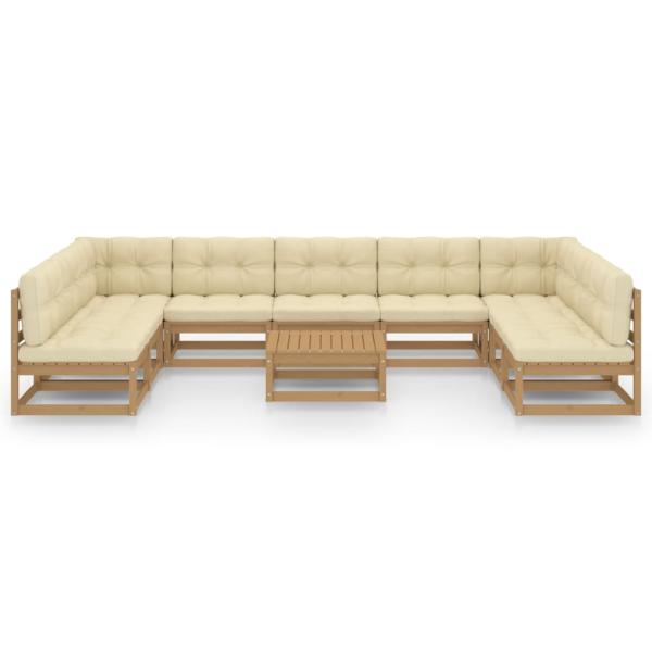 10-tlg. Garten-Lounge-Set mit Kissen Honigbraun Massivholz