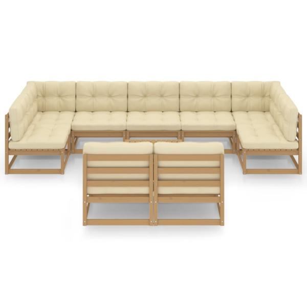 10-tlg. Garten-Lounge-Set mit Kissen Honigbraun Massivholz