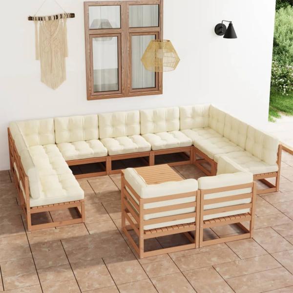 ARDEBO.de - 12-tlg. Garten-Lounge-Set mit Kissen Honigbraun Massivholz