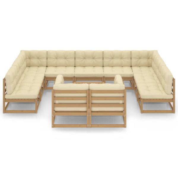 12-tlg. Garten-Lounge-Set mit Kissen Honigbraun Massivholz