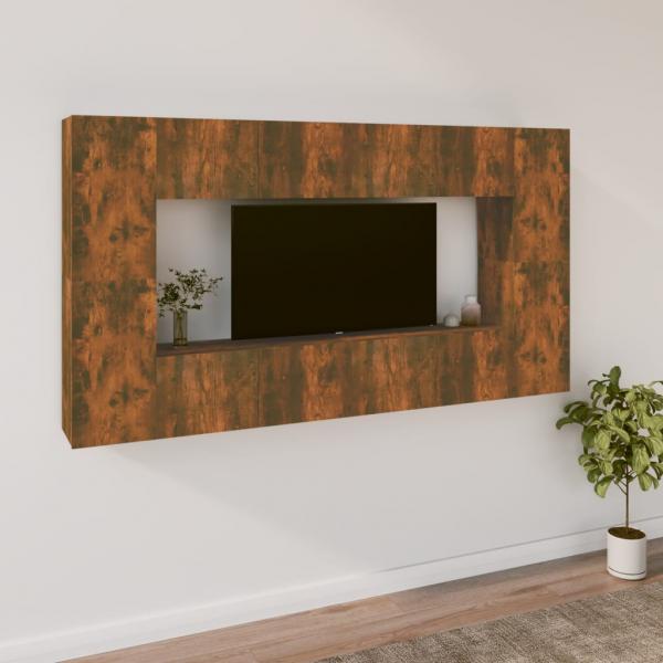 ARDEBO.de - 8-tlg. TV-Schrank-Set Räuchereiche Holzwerkstoff
