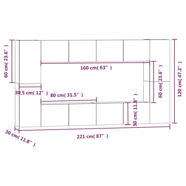 8-tlg. TV-Schrank-Set Räuchereiche Holzwerkstoff