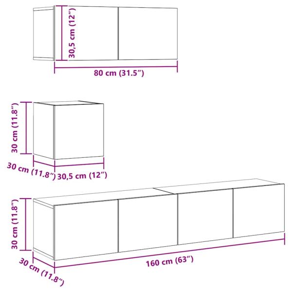 4-tlg. TV-Schrank-Set Räuchereiche Holzwerkstoff