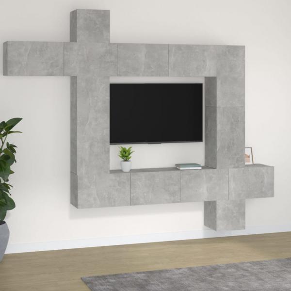 ARDEBO.de - 9-tlg. TV-Schrank-Set Betongrau Holzwerkstoff