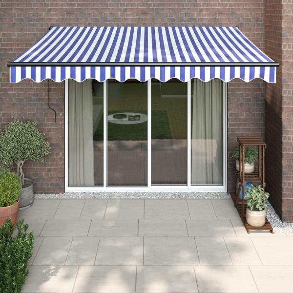 ARDEBO.de - Markise Einziehbar Blau und Weiß 3x2,5 m Stoff und Aluminium