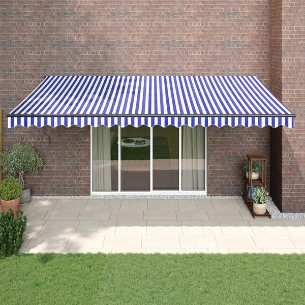 ARDEBO.de - Markise Einziehbar Blau und Weiß 5x3 m Stoff und Aluminium