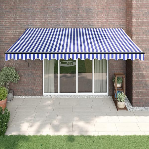 ARDEBO.de - Markise Einziehbar Blau und Weiß 4x3 m Stoff und Aluminium
