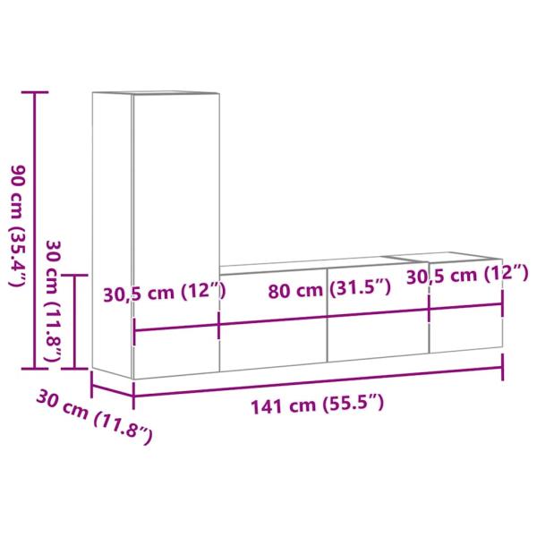 3-tlg. TV-Schrank-Set Räuchereiche Holzwerkstoff