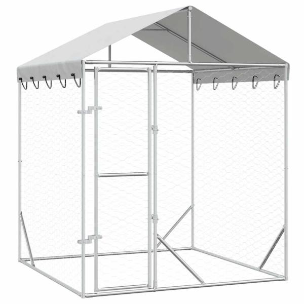 Outdoor-Hundezwinger mit Dach Silber 2x2x2,5 m Verzinkter Stahl