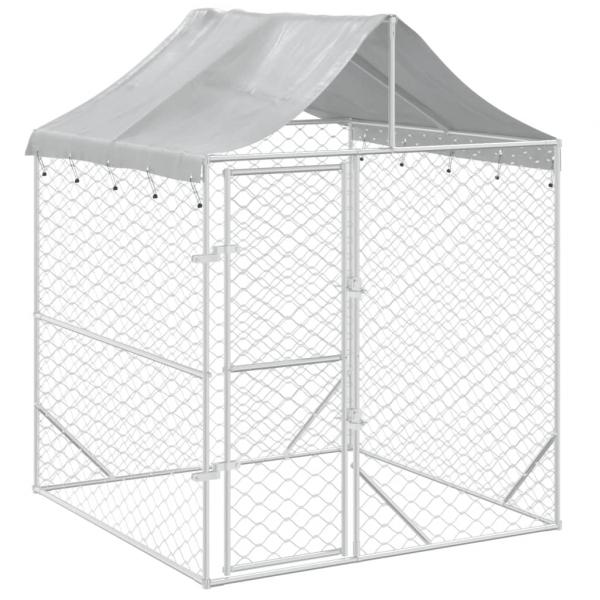 Outdoor-Hundezwinger mit Dach Silber 2x2x2,5 m Verzinkter Stahl