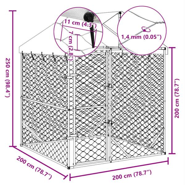 Outdoor-Hundezwinger mit Dach Silber 2x2x2,5 m Verzinkter Stahl