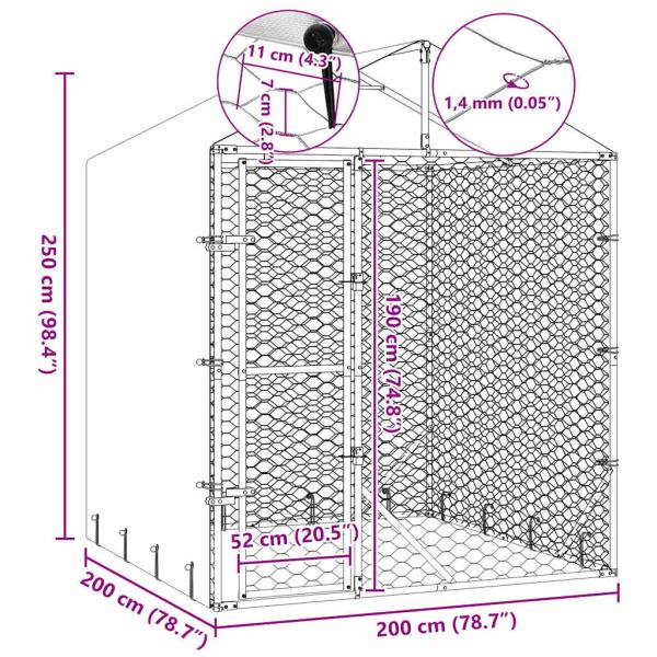 Outdoor-Hundezwinger mit Dach Silber 2x2x2,5 m Verzinkter Stahl