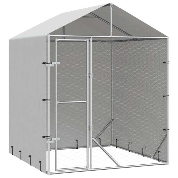 Outdoor-Hundezwinger mit Dach Silber 2x2x2,5 m Verzinkter Stahl