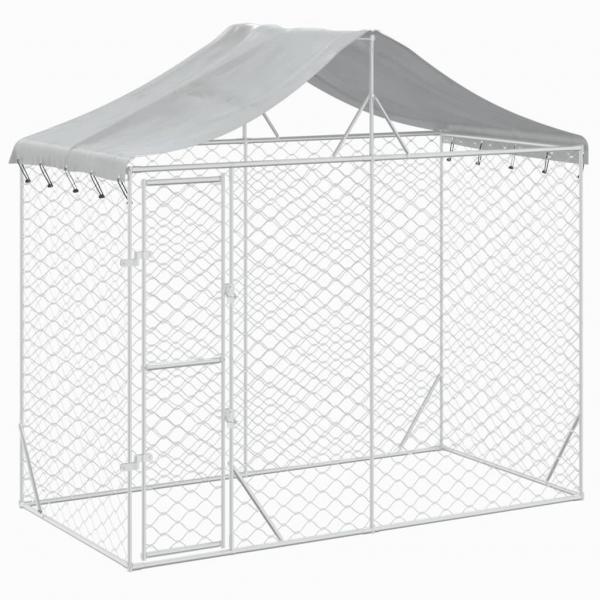 Outdoor-Hundezwinger mit Dach Silber 3x1,5x2,5m Stahl Verzinkt