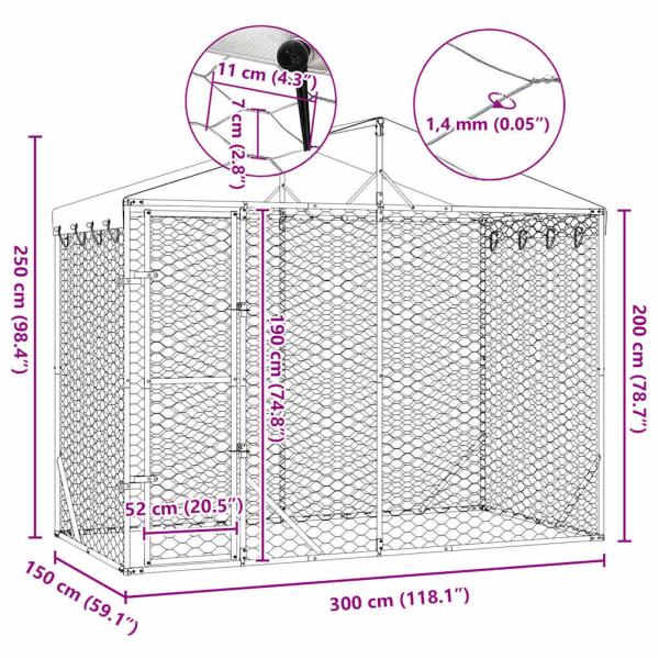 Outdoor-Hundezwinger mit Dach Silber 3x1,5x2,5m Stahl Verzinkt