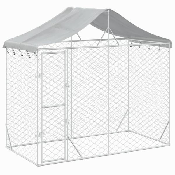 Outdoor-Hundezwinger mit Dach Silber 3x1,5x2,5m Stahl Verzinkt