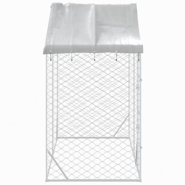 Outdoor-Hundezwinger mit Dach Silber 3x1,5x2,5m Stahl Verzinkt
