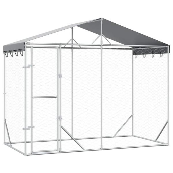 Outdoor-Hundezwinger mit Dach Silber 3x1,5x2,5m Stahl Verzinkt