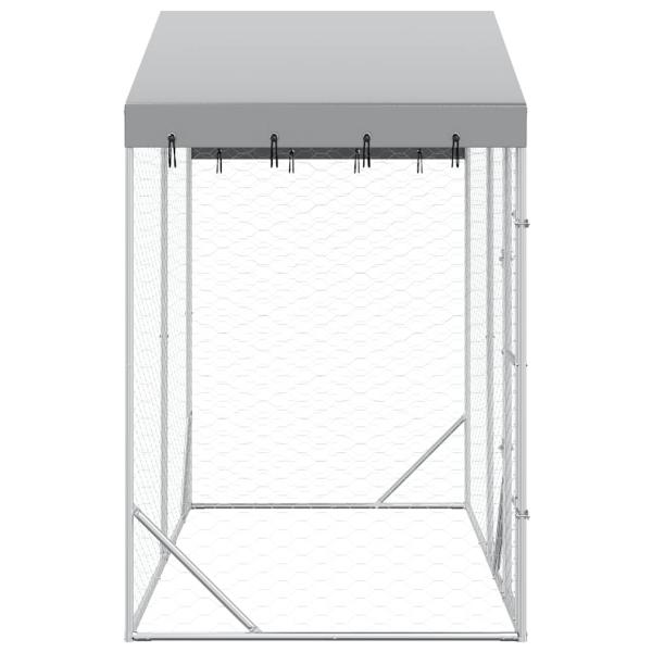 Outdoor-Hundezwinger mit Dach Silber 3x1,5x2,5m Stahl Verzinkt