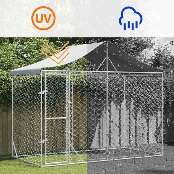 Outdoor-Hundezwinger mit Dach Silber 3x1,5x2,5m Stahl Verzinkt