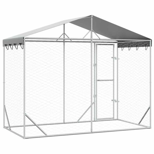 Outdoor-Hundezwinger mit Dach Silber 3x1,5x2,5m Stahl Verzinkt