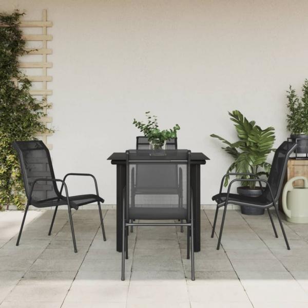 ARDEBO.de - 5-tlg. Garten-Essgruppe Schwarz Stahl und Textilene