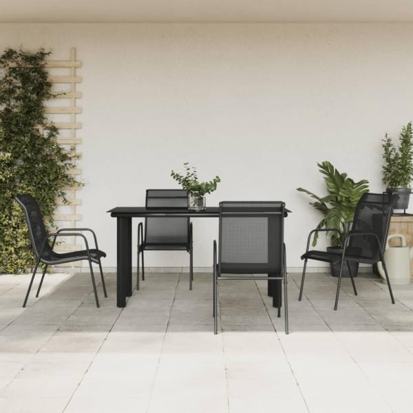 ARDEBO.de - 5-tlg. Garten-Essgruppe Schwarz Stahl und Textilene