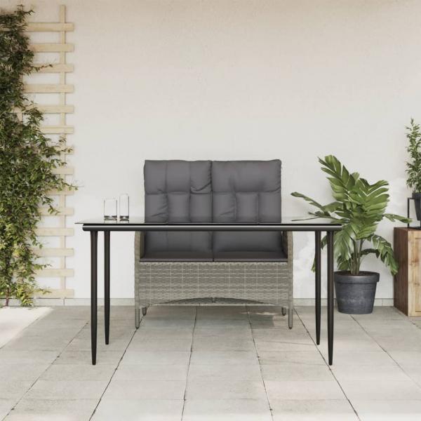 ARDEBO.de - 2-tlg. Garten-Essgruppe mit Kissen Grau Poly Rattan