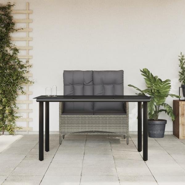 ARDEBO.de - 2-tlg. Garten-Essgruppe mit Kissen Grau Poly Rattan