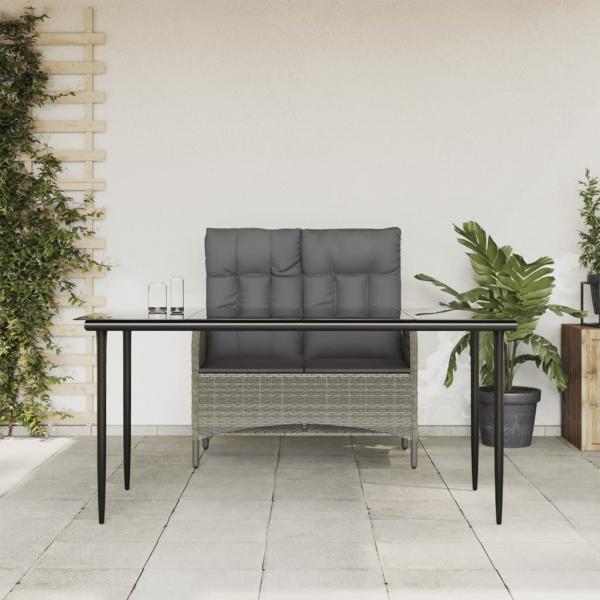 ARDEBO.de - 2-tlg. Garten-Essgruppe mit Kissen Grau Poly Rattan