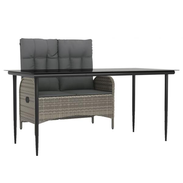 2-tlg. Garten-Essgruppe mit Kissen Grau Poly Rattan